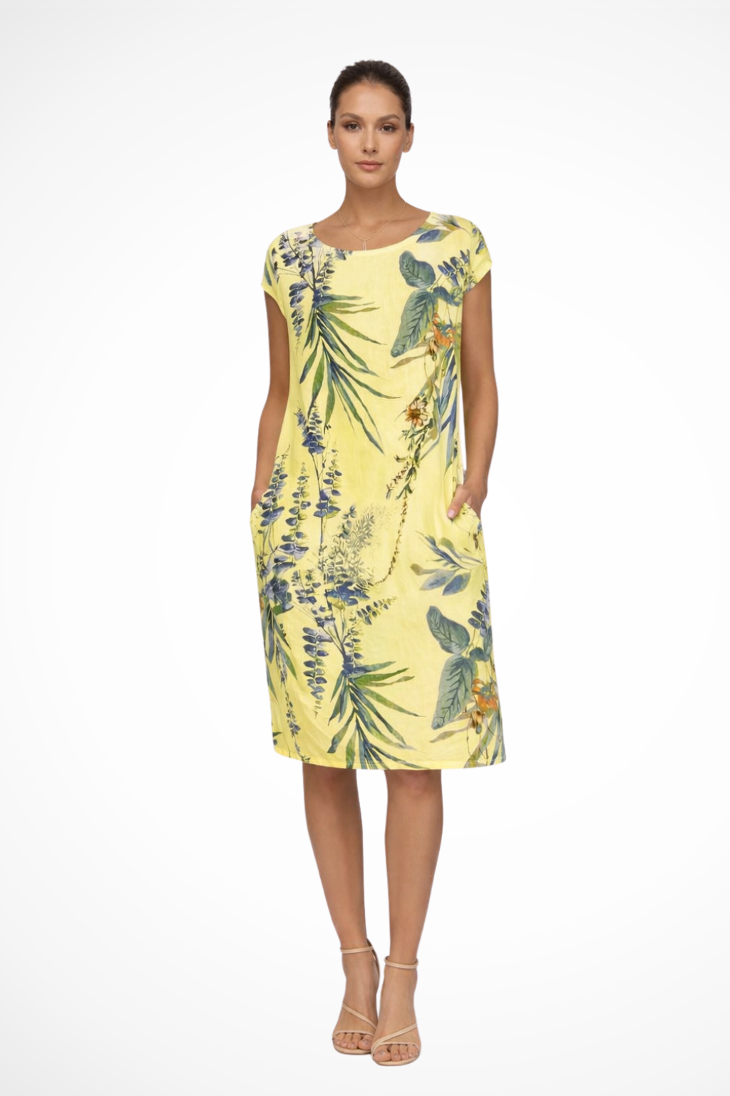 Botanical Print Sleeveless Shift Dress Summer