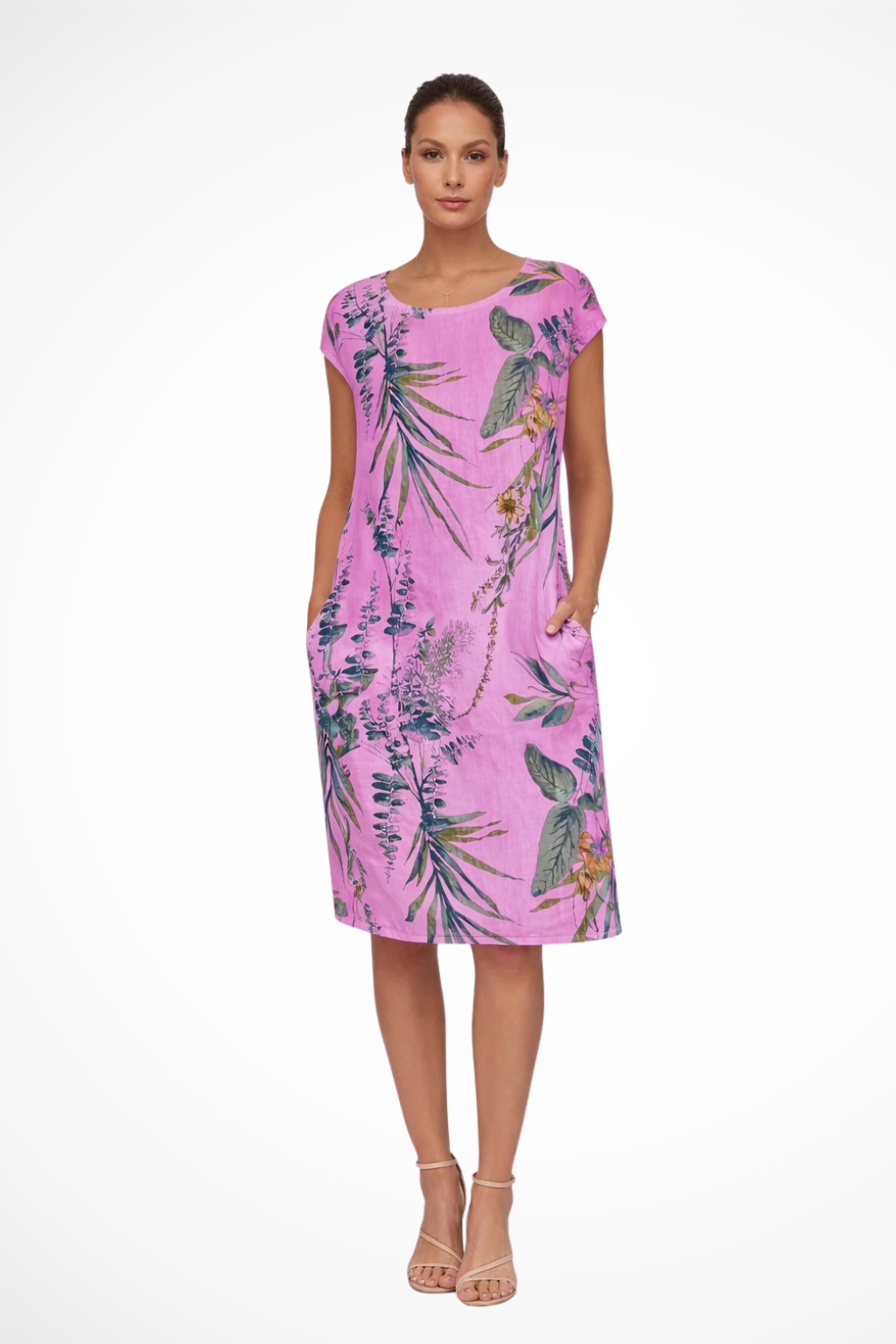 Botanical Print Sleeveless Shift Dress Summer