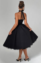 Wedding Guest Midi Dress Halter A-Line Ascot