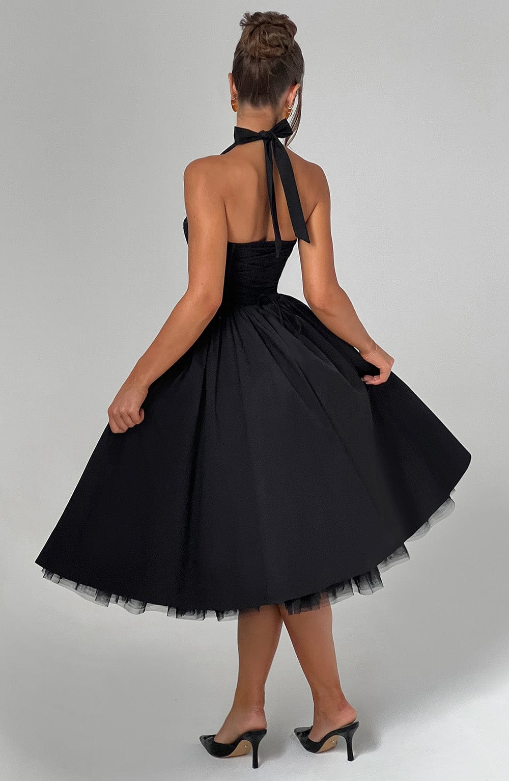 Wedding Guest Midi Dress Halter A-Line Ascot