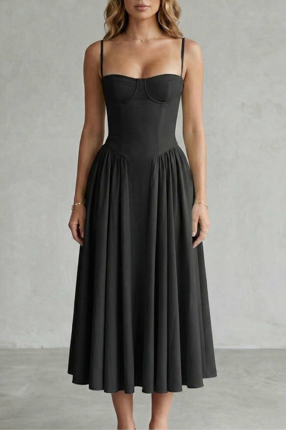 Pleated Midi Women’s Sleeveless Structured Dress