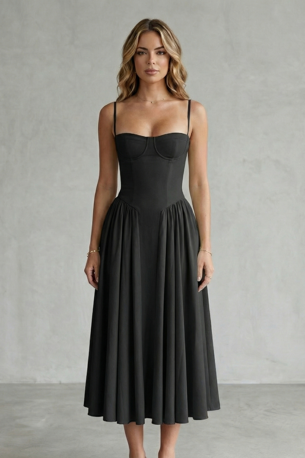 Pleated Midi Women’s Sleeveless Structured Dress