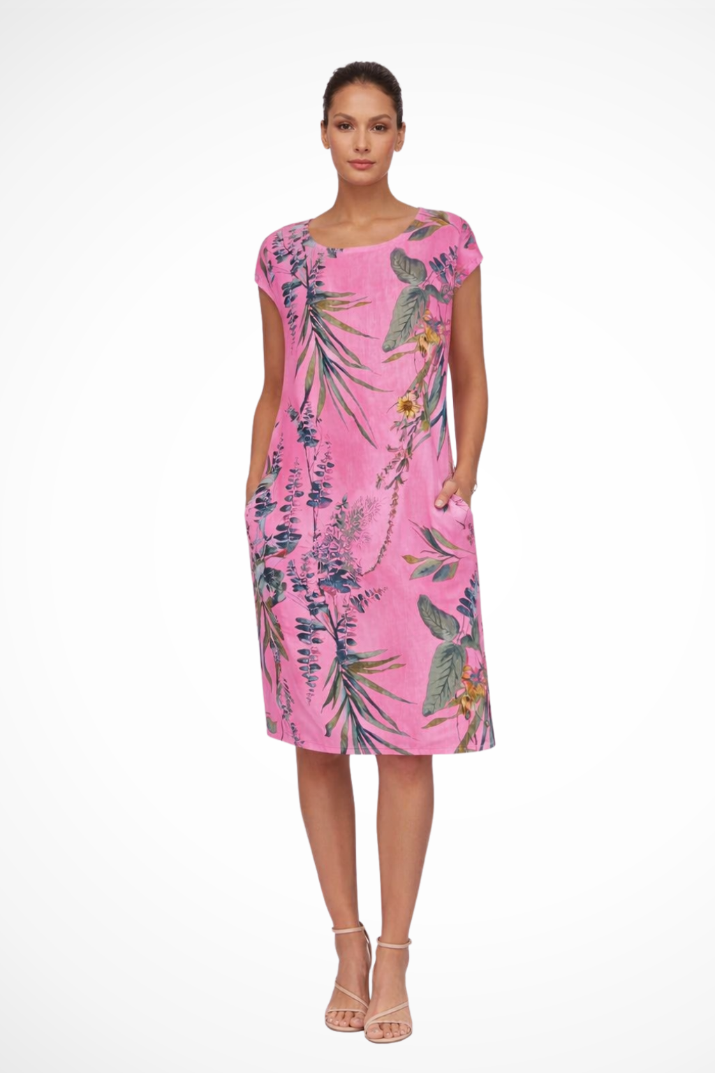 Botanical Print Sleeveless Shift Dress Summer