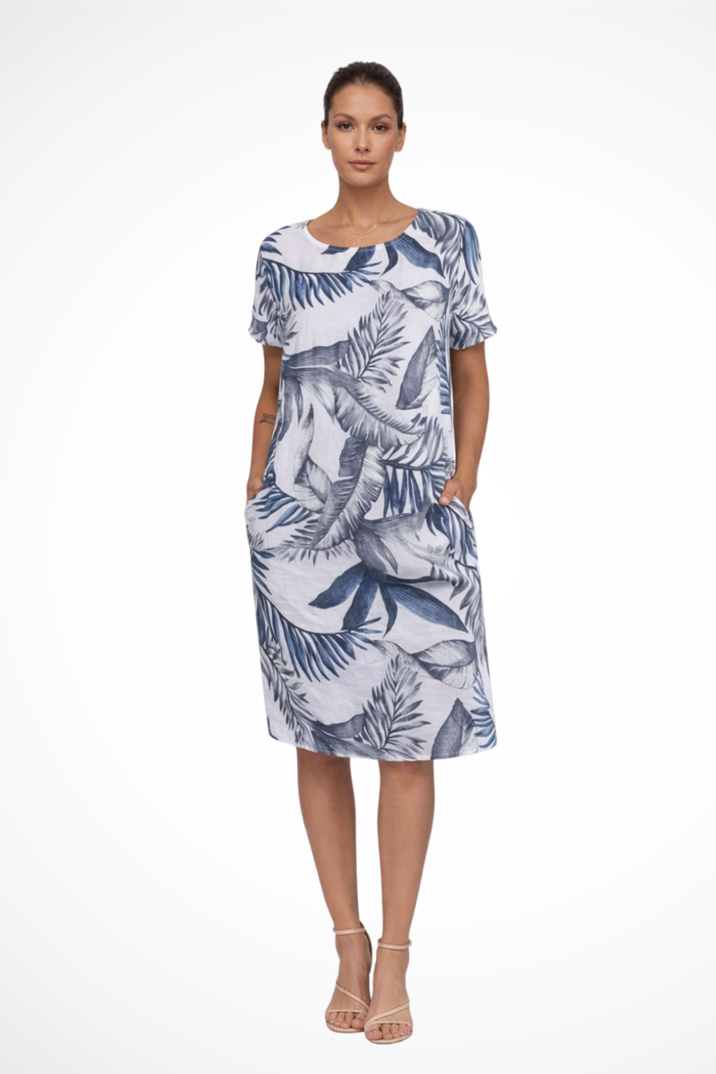 Botanical Print Sleeveless Shift Dress Summer