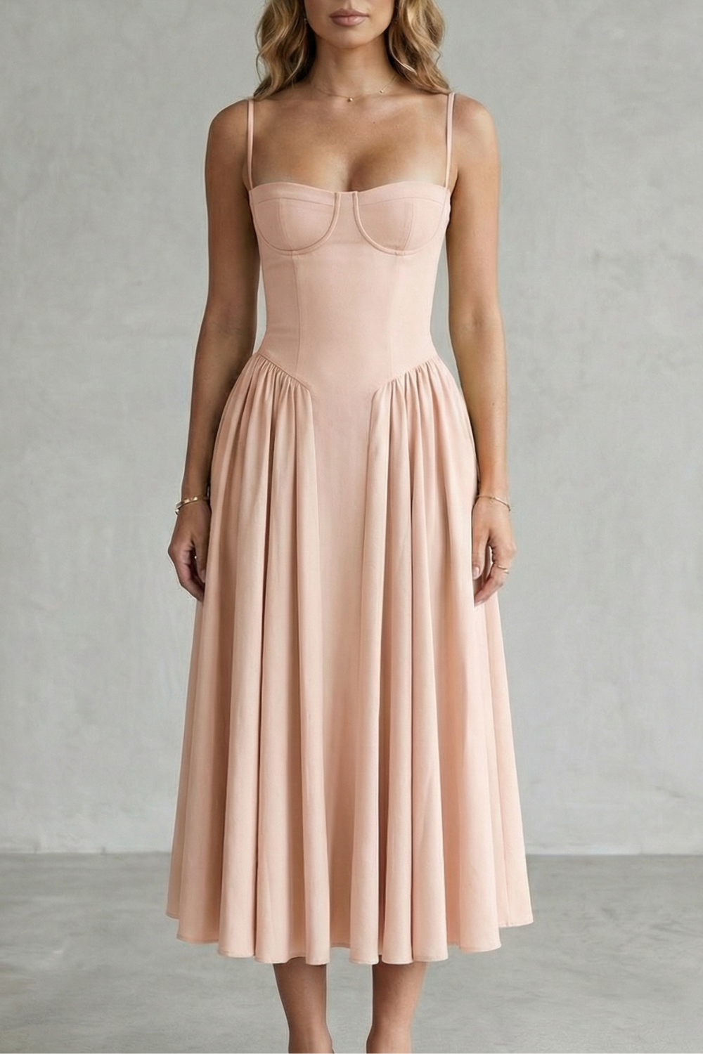 Pleated Midi Women’s Sleeveless Structured Dress