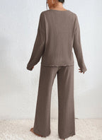 Knitted Two Piece Set V Neck Jumper Trousers Loungewear