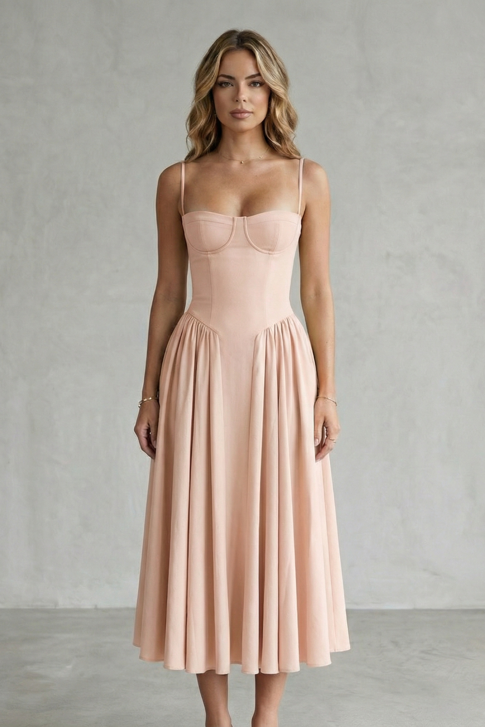 Pleated Midi Women’s Sleeveless Structured Dress