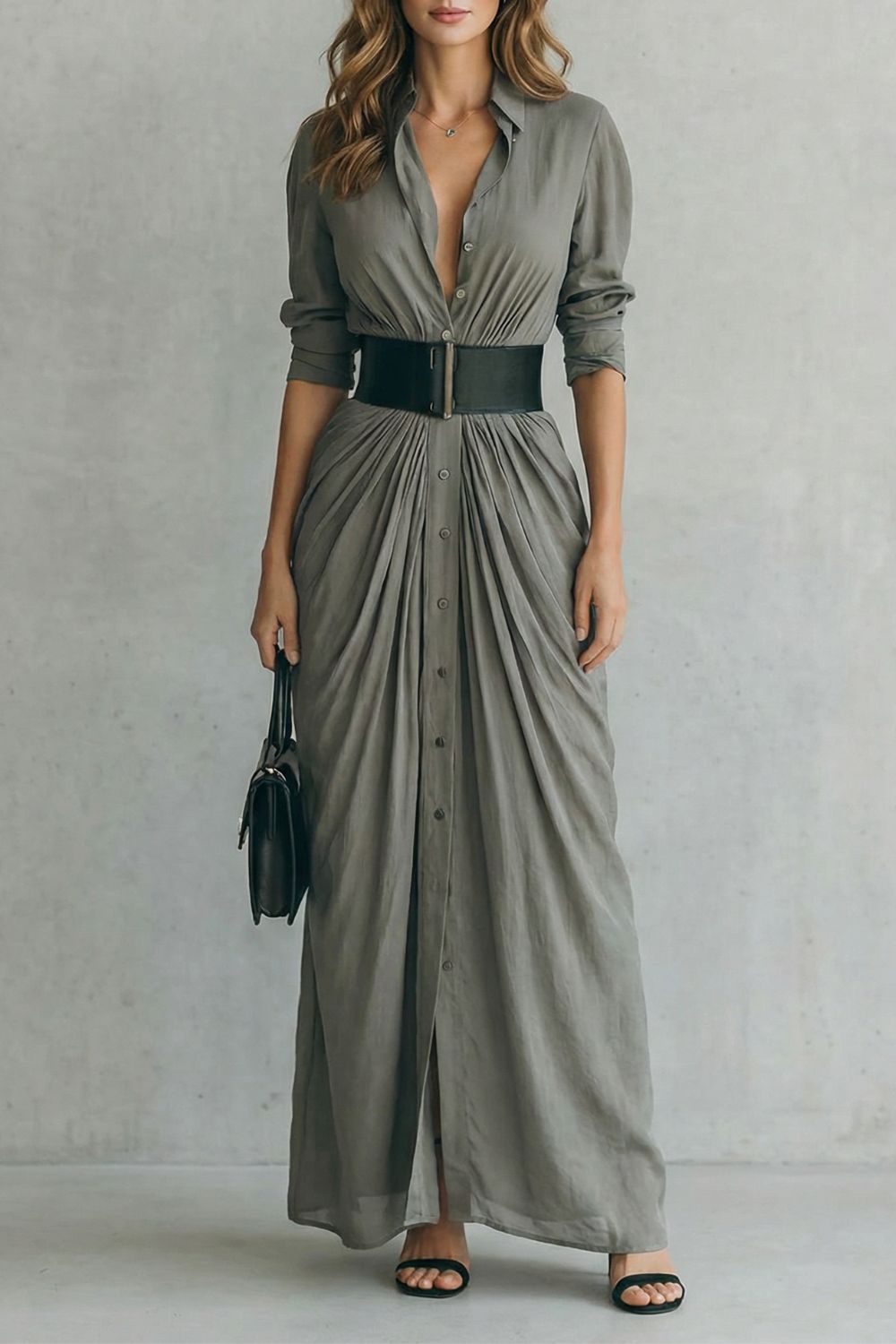 Belted Maxi Shirt Dress (includes Belt)