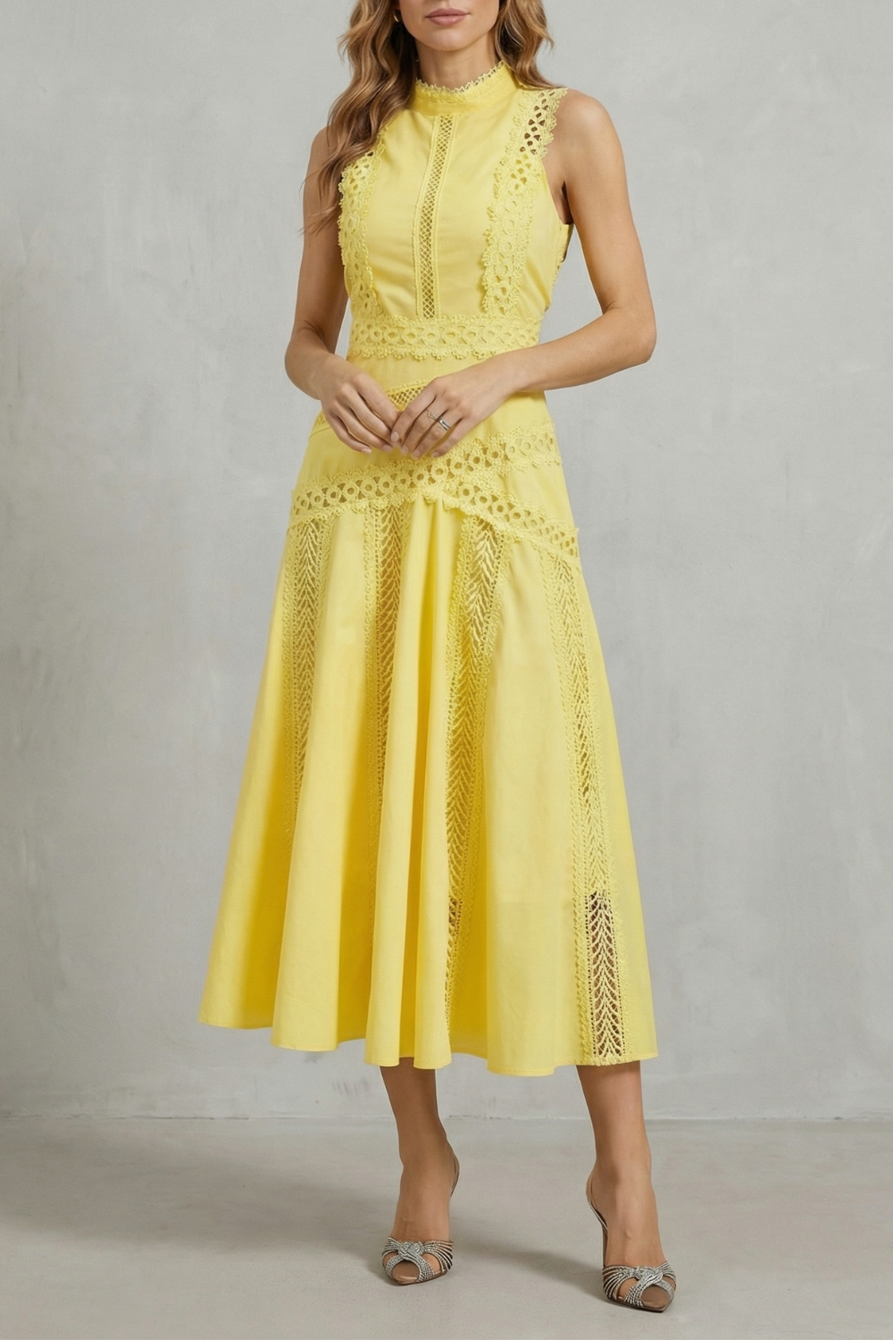 High Neck Sleeveless Elegant Midi Dress