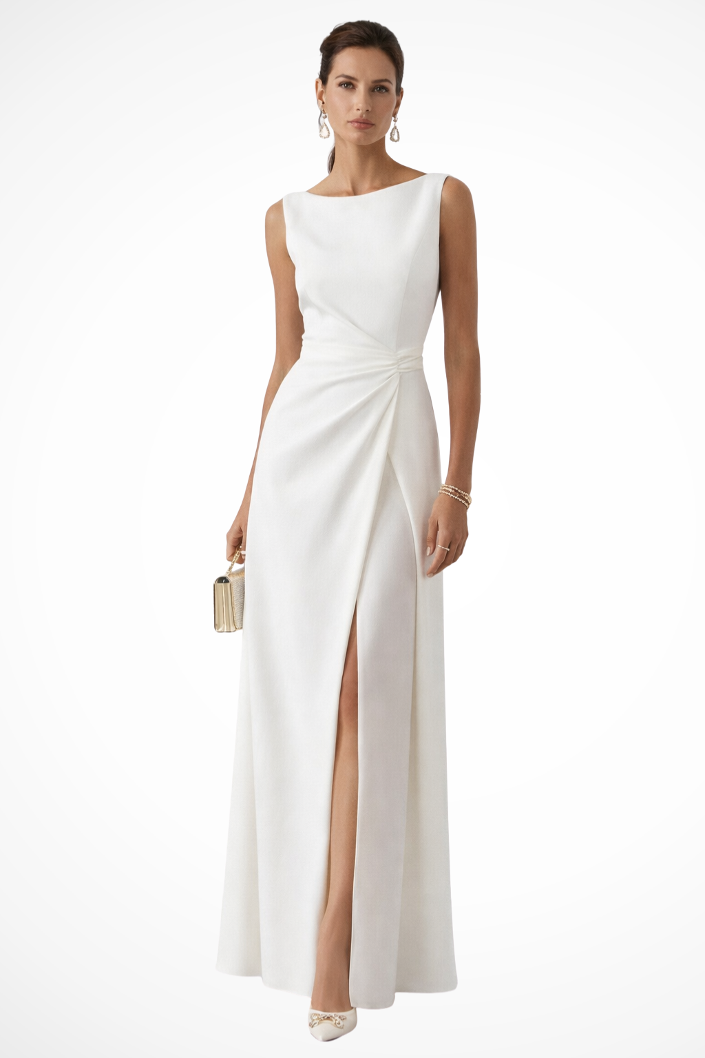Boat Neck Draped Waist Maxi Dress Wedding Guest