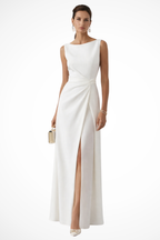 Boat Neck Draped Waist Maxi Dress Wedding Guest