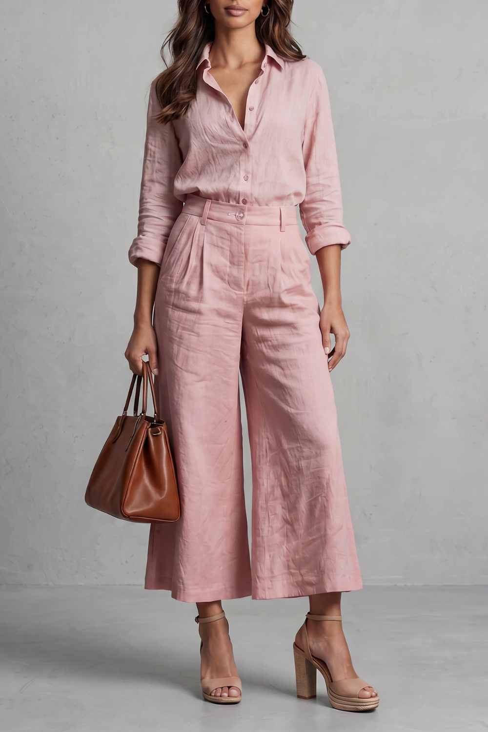 Linen High Waist Wide-Leg Co-Ord Set
