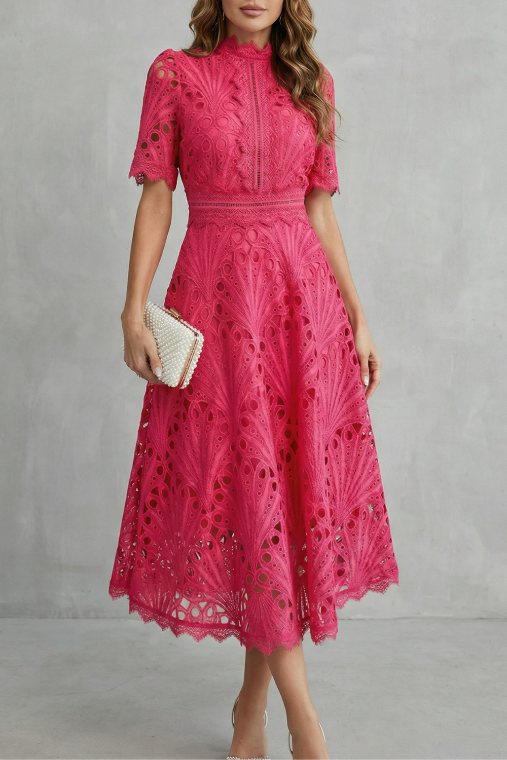 High Neck A-Line High-Neck Midi Dress