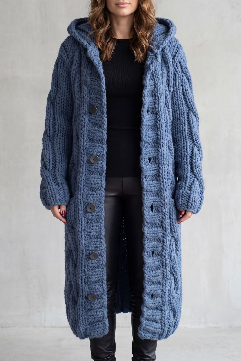 Oversized Knit Hooded Cardigan Coat