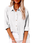 Cotton Linen Blouse Button-Up Breathable Casual