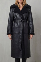 Oversized Faux Leather Shearling Coat