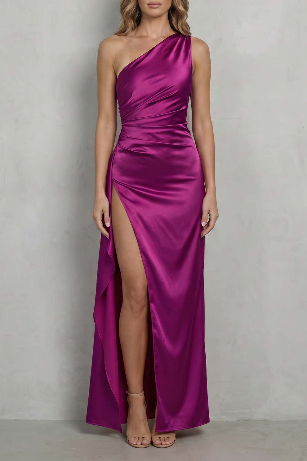 One Shoulder Satin One-Shoulder Evening Gown