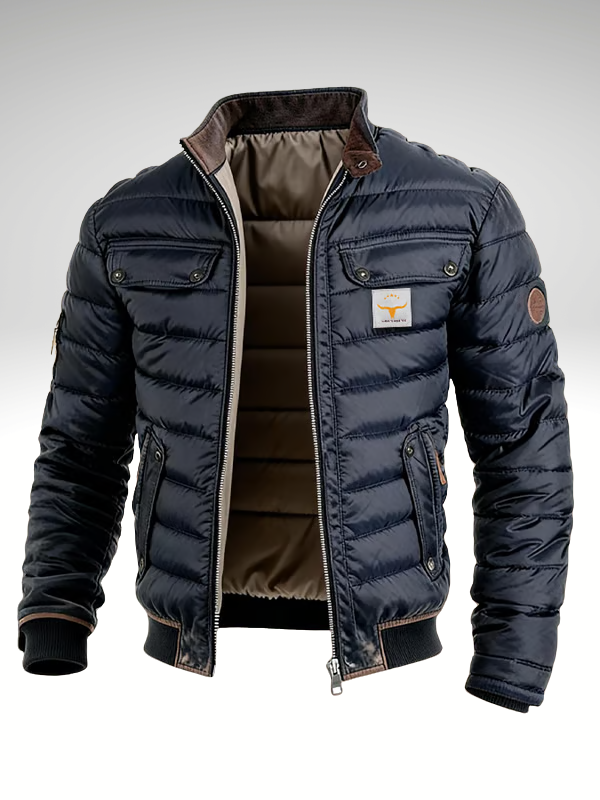 Men's Quilted Jacket Luxe Padded Zip Up Winter Elegant