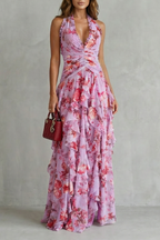 Floral Ruffle Halter Maxi Dress