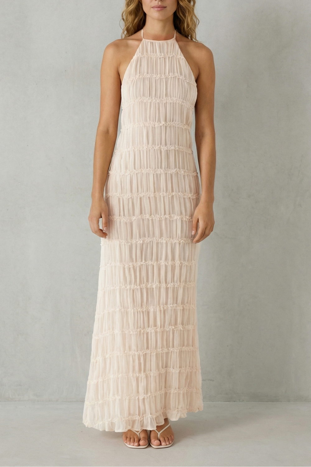 Halter Floor Length Women’s Backless Sculpted Texture Maxi Dress