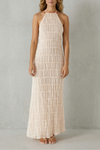 Halter Floor Length Women’s Backless Sculpted Texture Maxi Dress