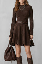 High Neck Long Sleeve Mini Dress (belt Included)