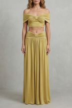 Off Shoulder High Waist Women’s Off-Shoulder Ruched Skirt Set