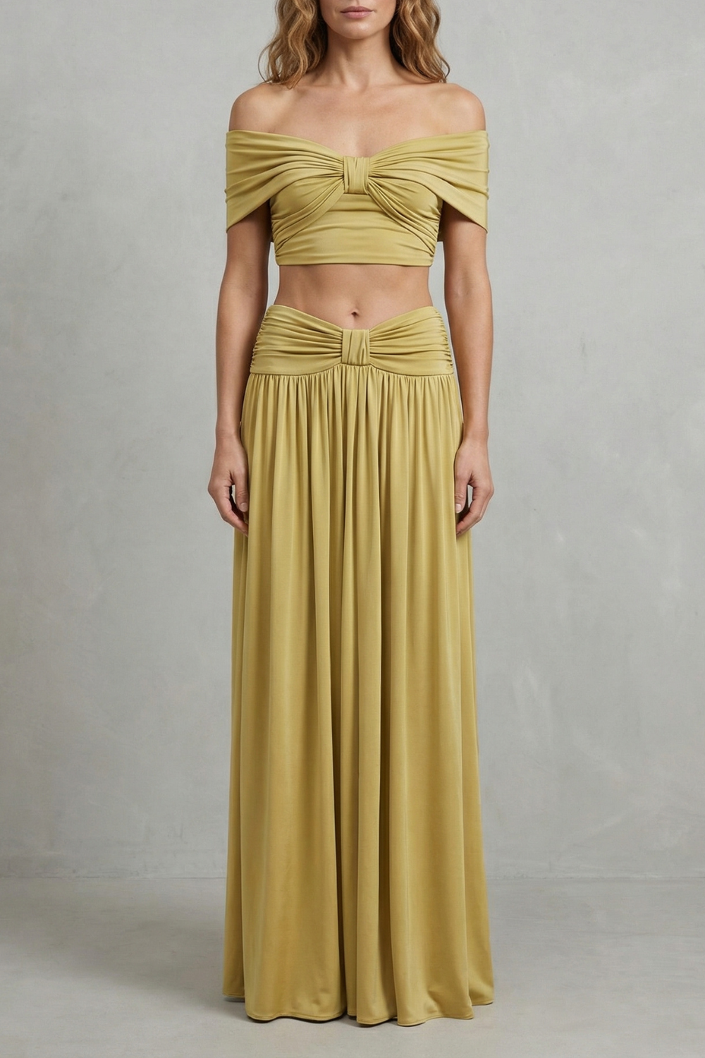 Off Shoulder High Waist Women’s Off-Shoulder Ruched Skirt Set