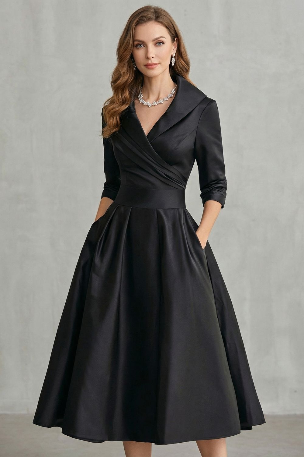Satin Pockets Midi Dress