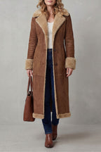 Suede Button Front Long Winter Coat