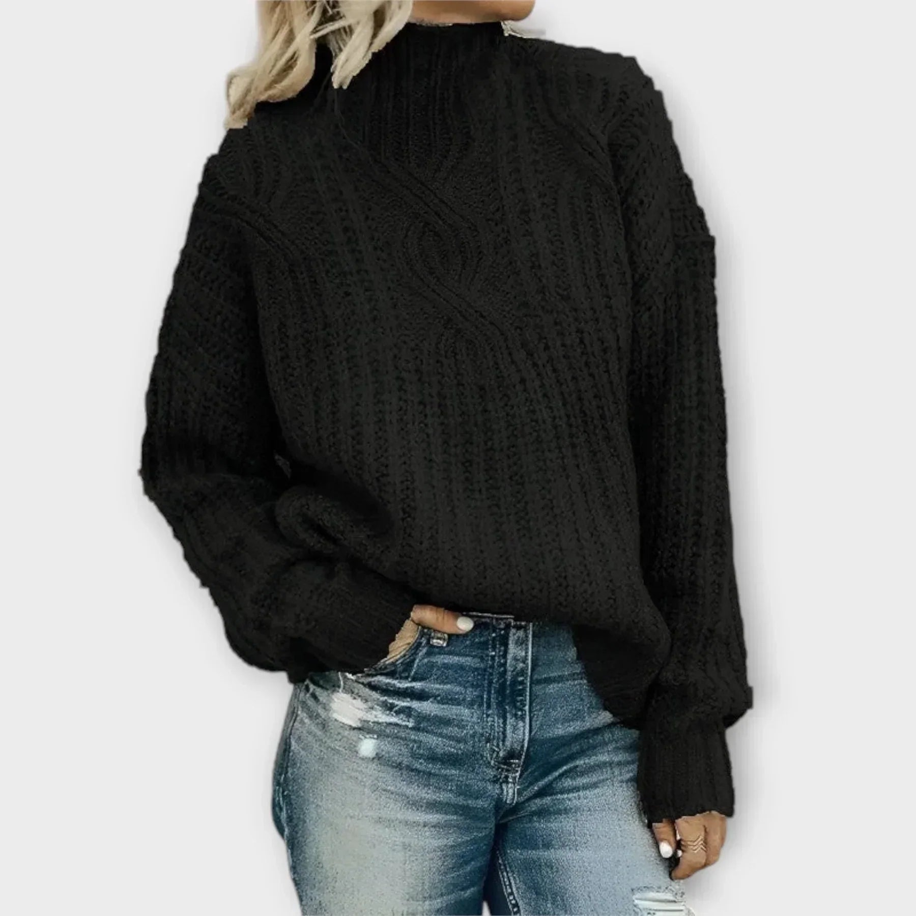 High Neck Jumper Cable Knit Slim Fit Long Sleeve Winter