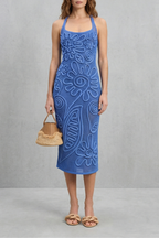 Floral Square Neck Textured Midi Dress