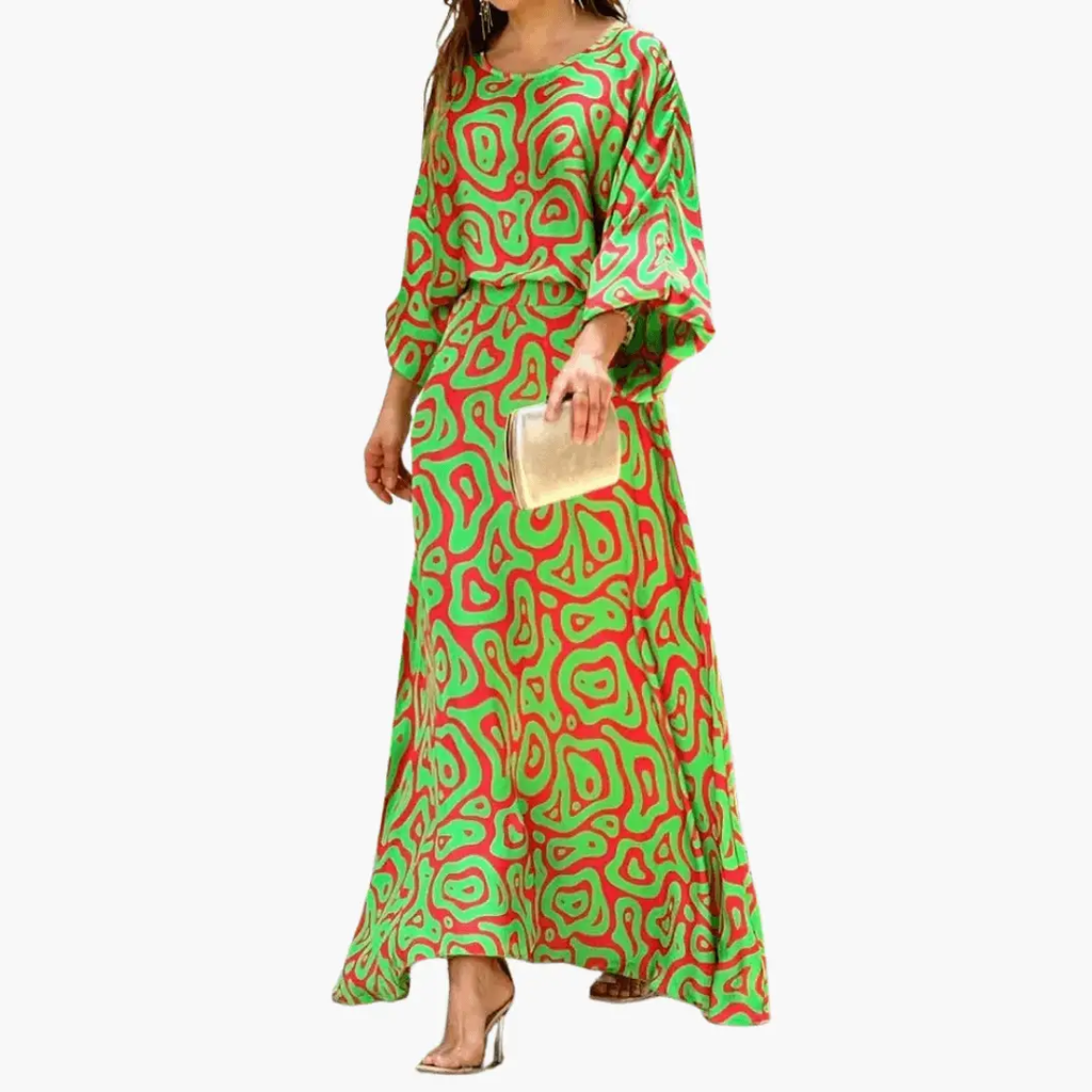 Boho Print Maxi Dress Flowing Wedding Guest