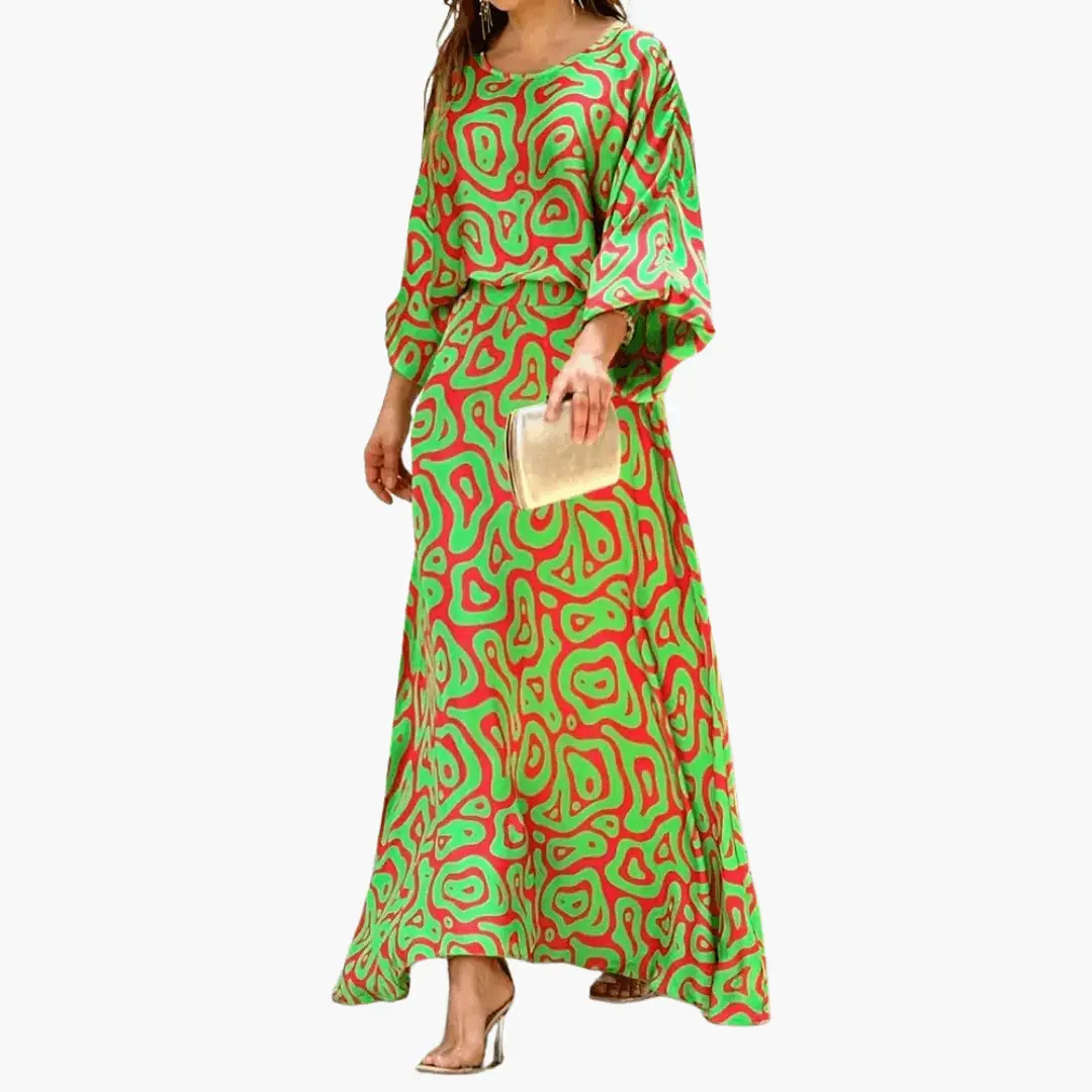 Boho Print Maxi Dress Flowing Wedding Guest