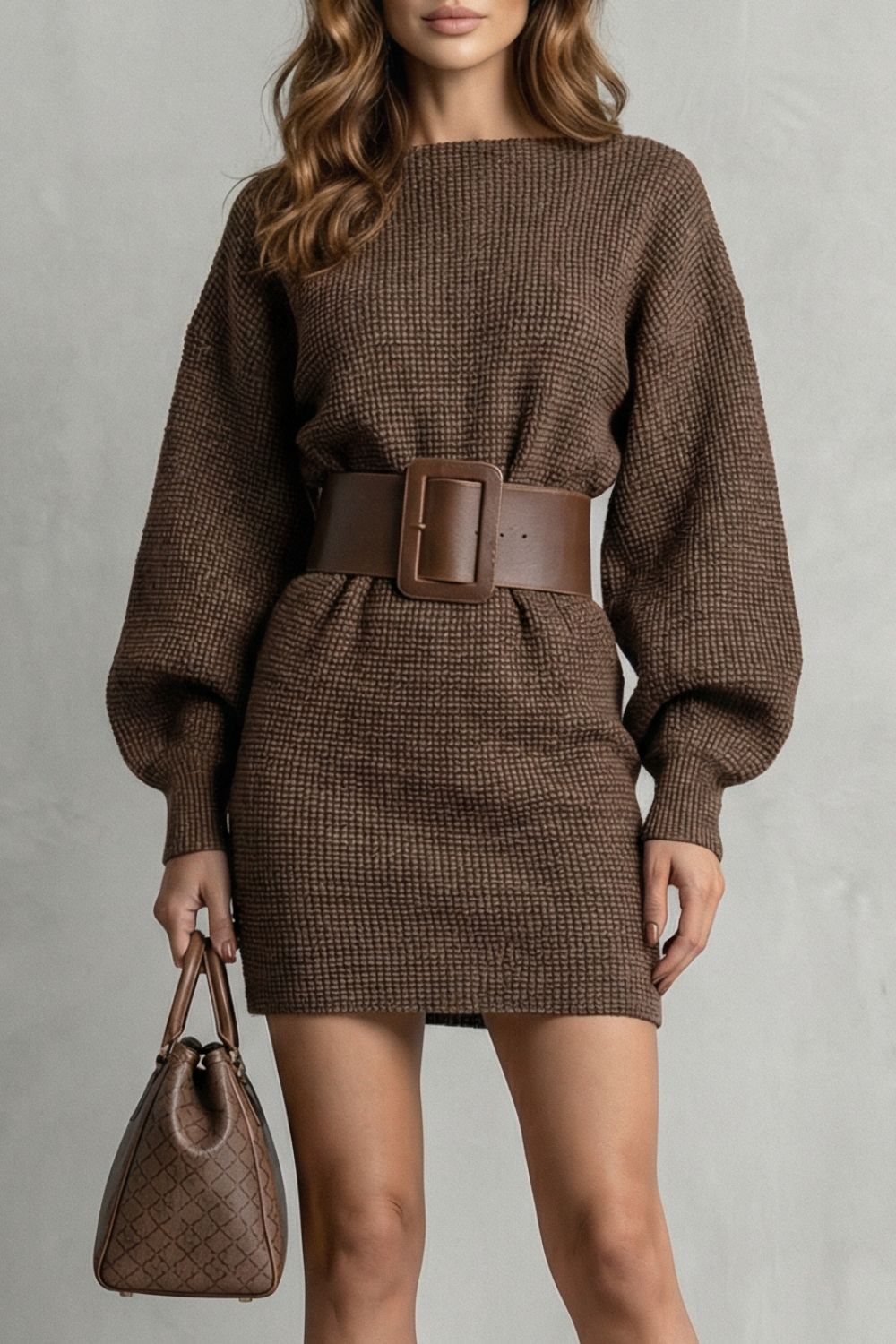 Oversized Knit Belted Mini Dress (belt Included)