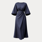 Belted Wide Sleeve Wrap Midi Dress Elegant