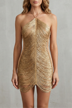 Halter Sleeveless Fringe Mini Dress