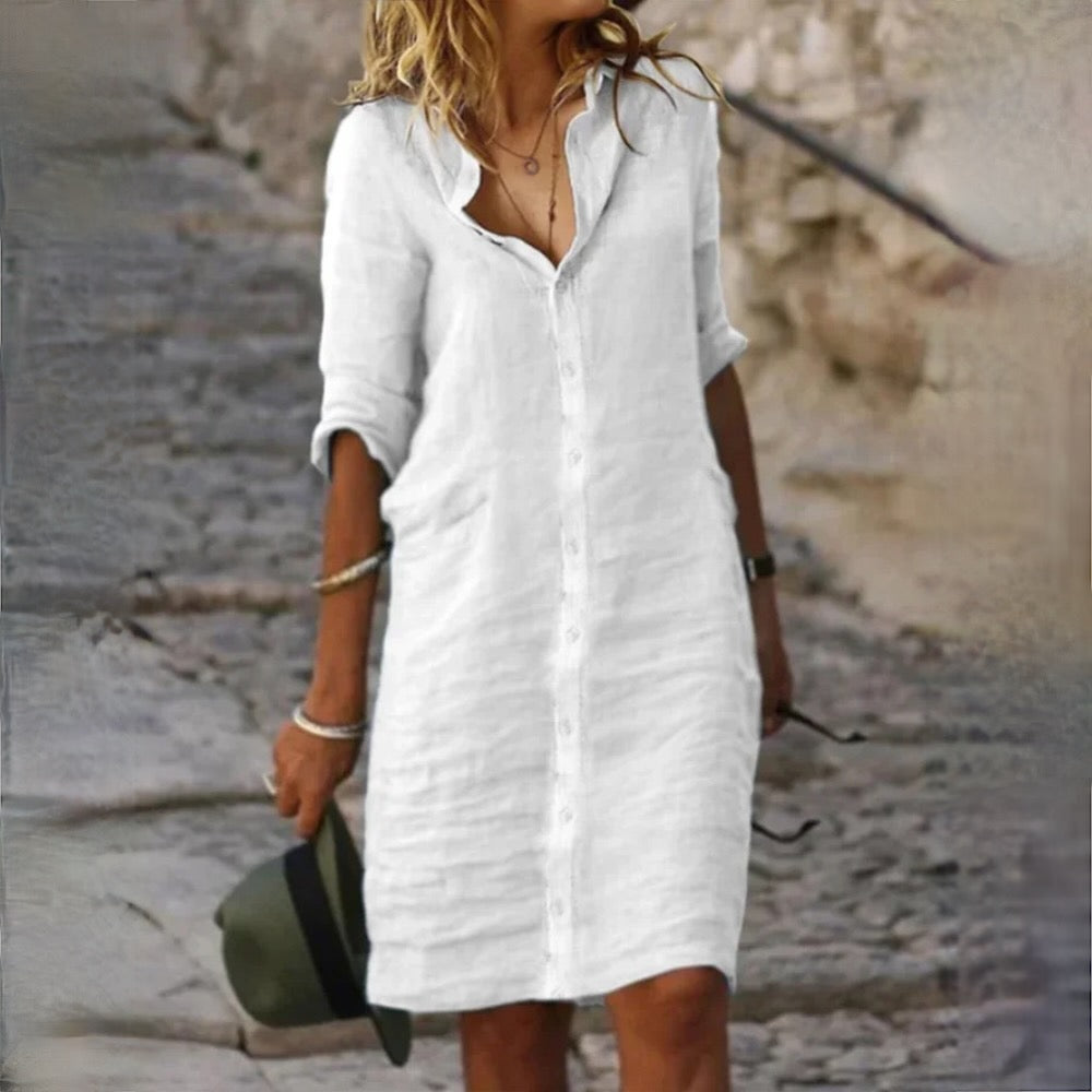 Cotton Linen Dress Casual Breathable Everyday