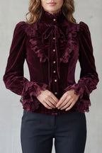 High Neck Velvet Victorian Blouse