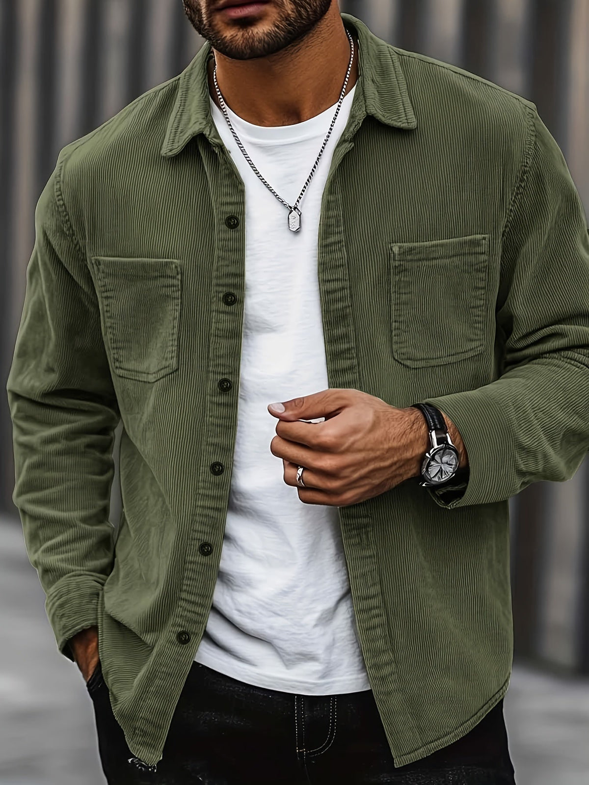 Men's Shirt Jacket Buttons Pockets Textured Transitional