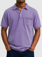 Mens Polo Shirt Cotton Denim Short Sleeve Chest Pocket
