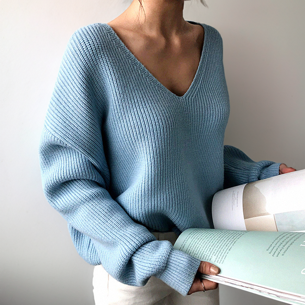Women's V Neck Sweater Soft Knit Cozy Everyday Casual