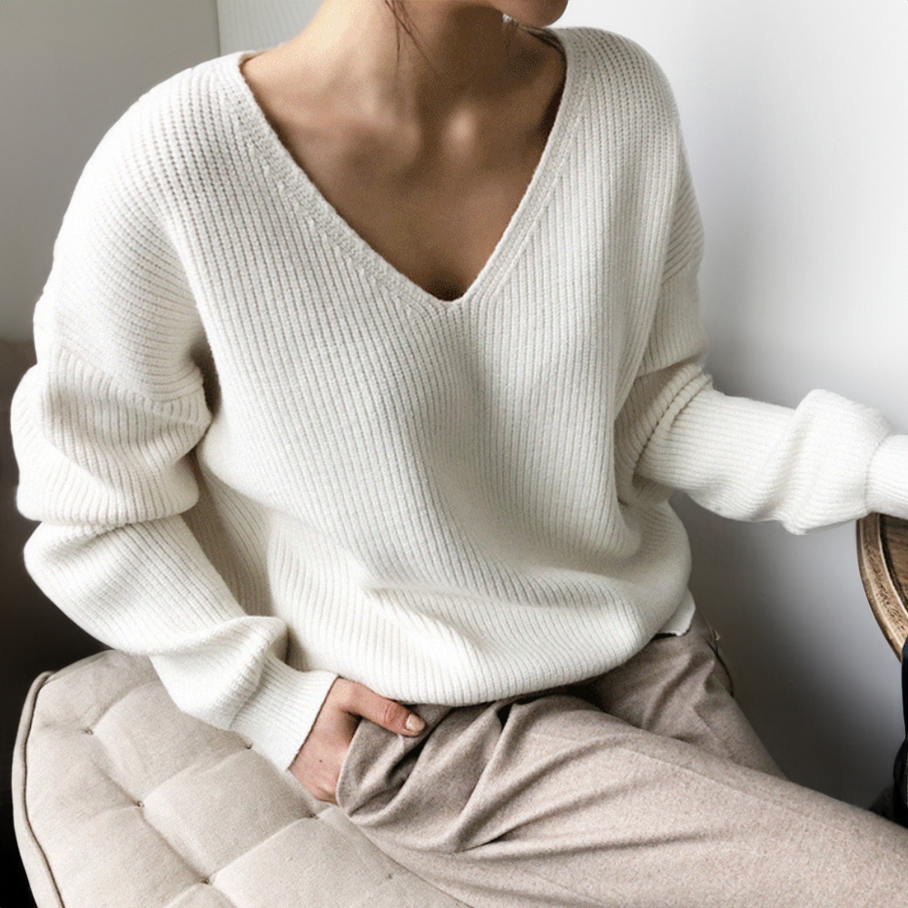 Women's V Neck Sweater Soft Knit Cozy Everyday Casual