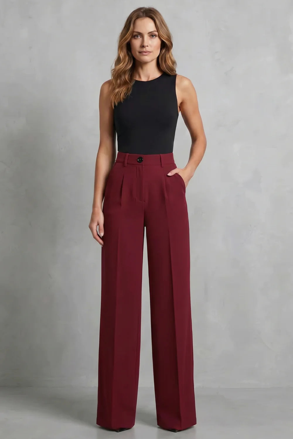 Women's High Waist Wide Leg Trousers Tailored Pleats Smart