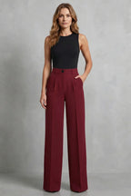 Women's High Waist Wide Leg Trousers Tailored Pleats Smart