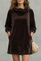 Relaxed Fit Velvet Cowl Neck Mini Dress