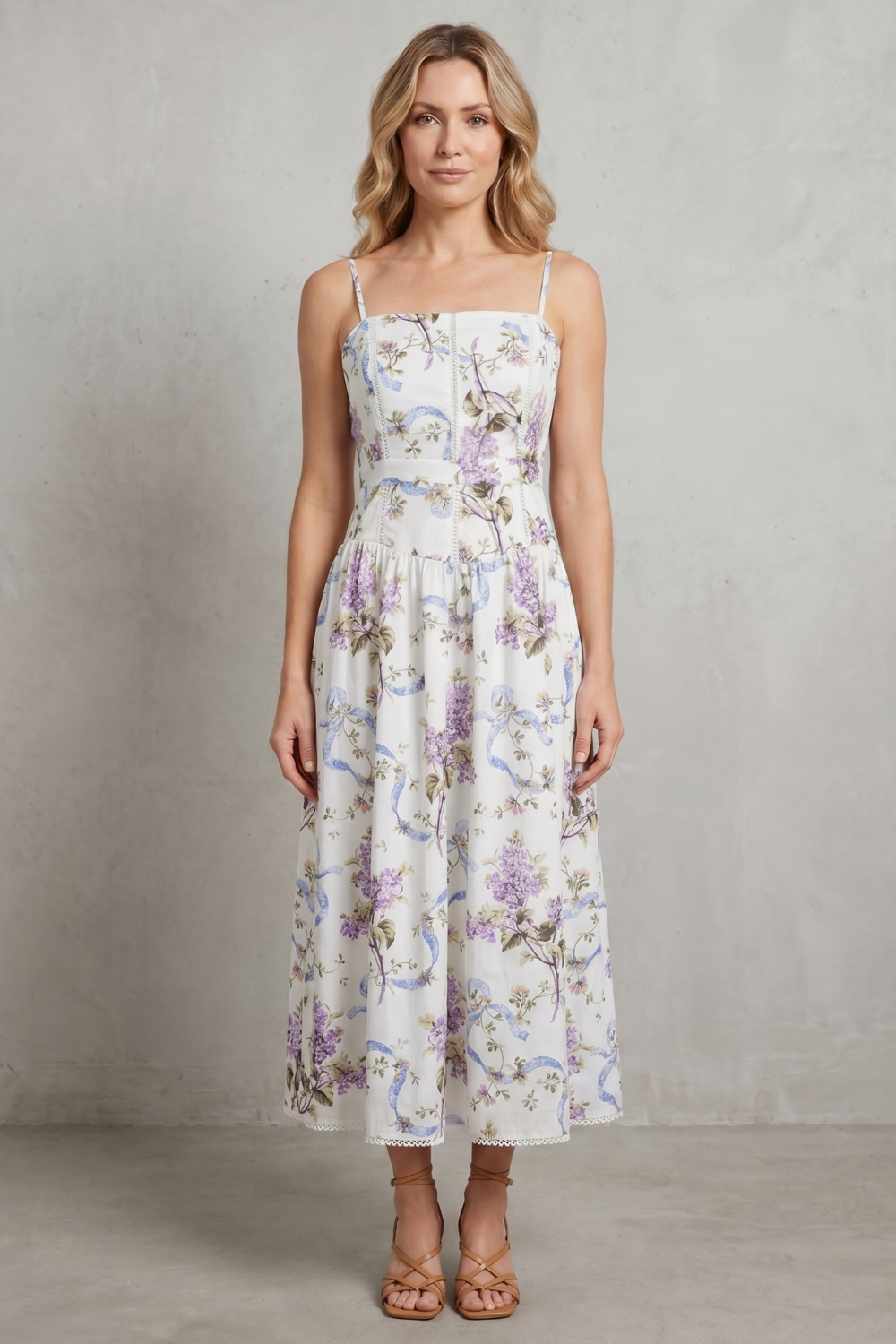 Square Neck Floral Midi Dress