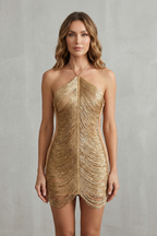 Halter Sleeveless Fringe Mini Dress