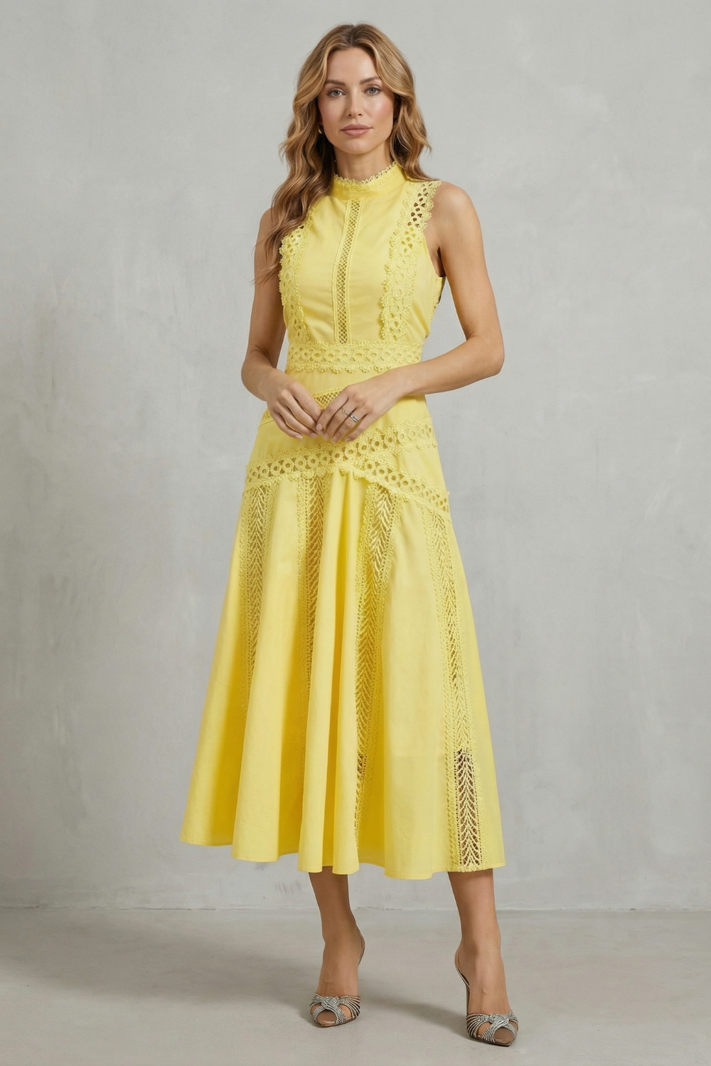 High Neck Sleeveless Elegant Midi Dress
