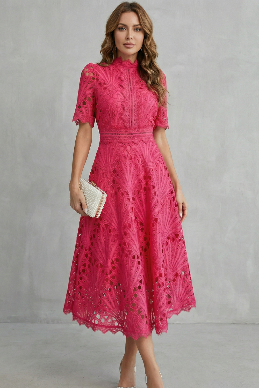 High Neck A-Line High-Neck Midi Dress